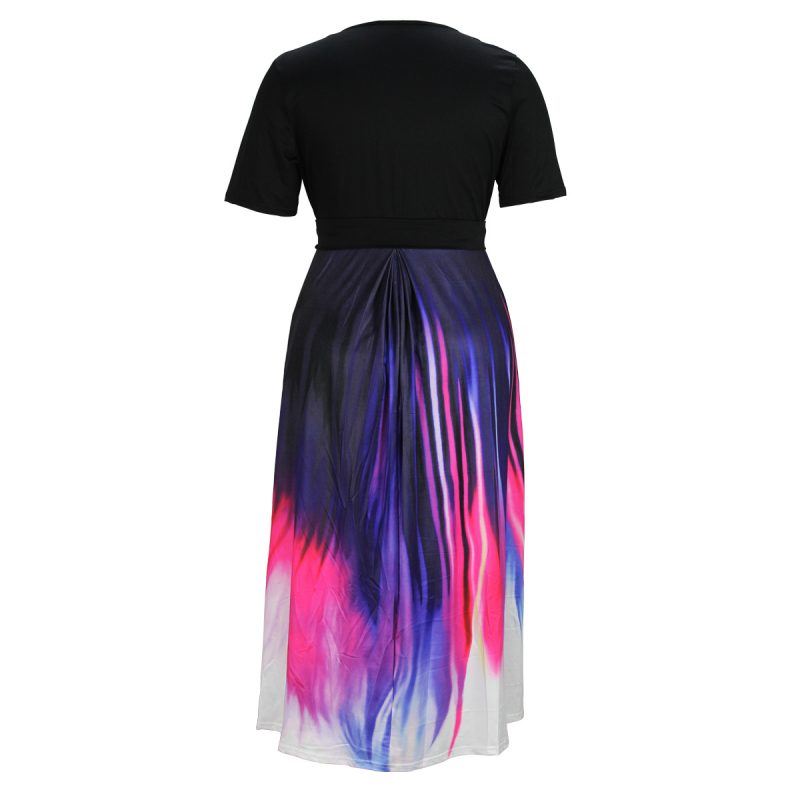 V-Neck Belted Patchwork Maxi Dress Women - Image 4
