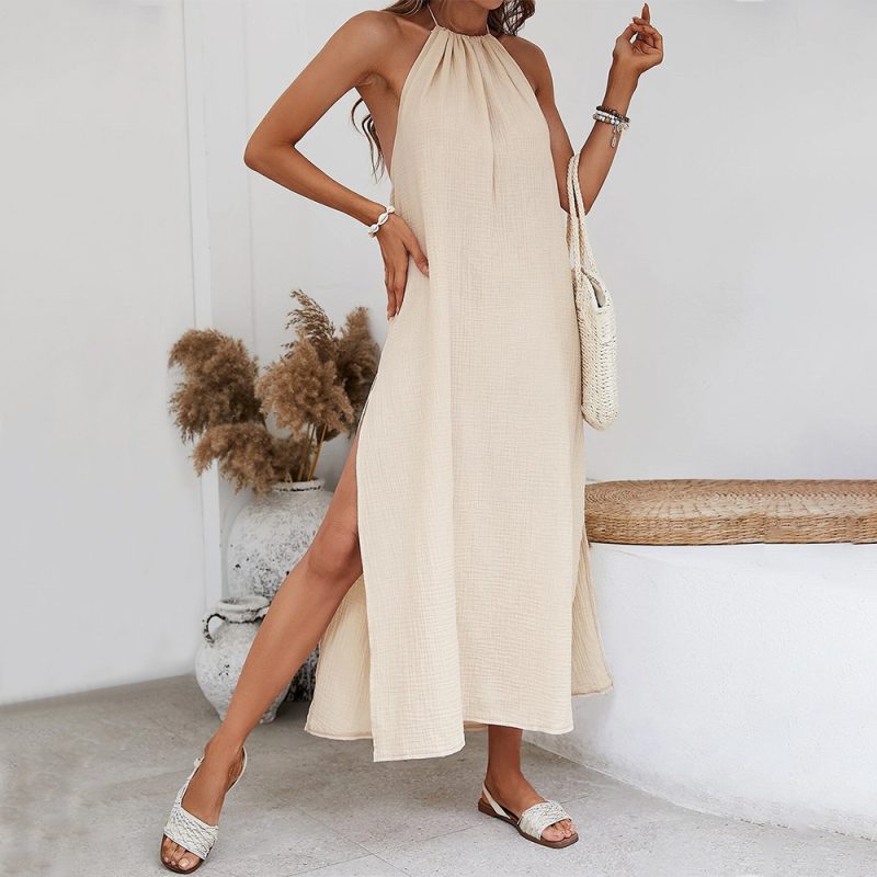 Elegant Woven Halter Dress for Seaside Holidays