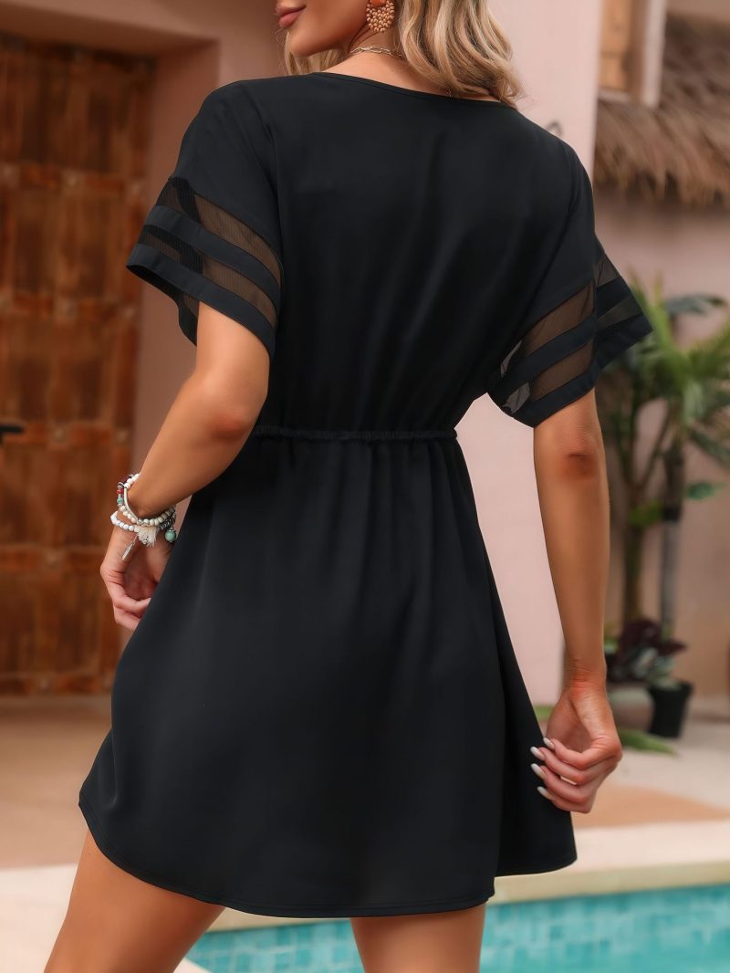 Summer Beach Dress with Mesh Pleated Sleeve - Image 2