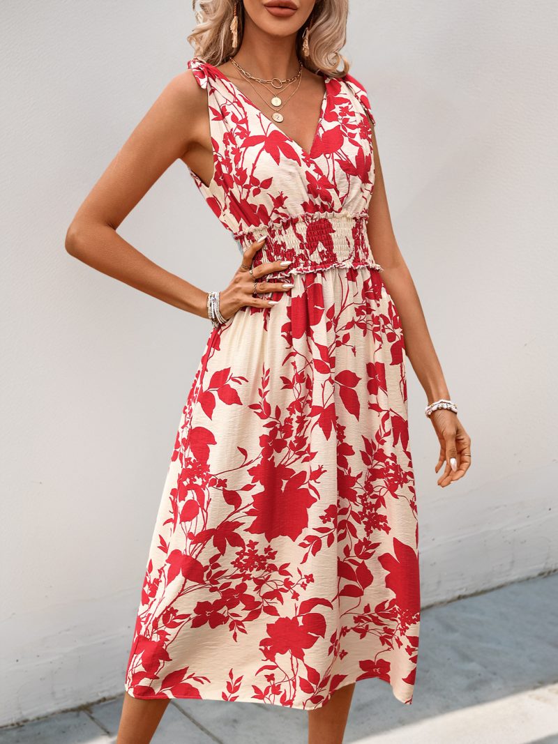 Summer Vacation Sleeveless Bow Floral Dress - Image 4