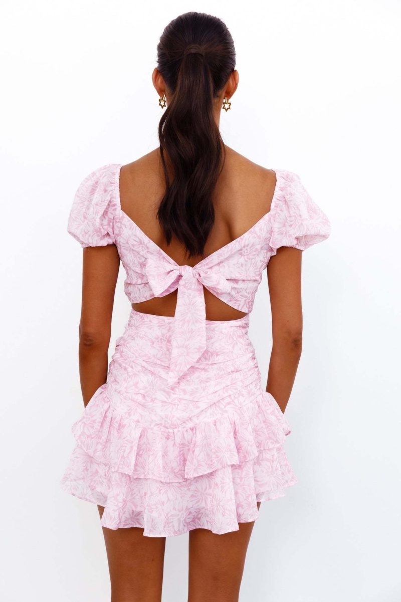 Summer Puff Sleeve Floral Print Pink Dress - Image 3