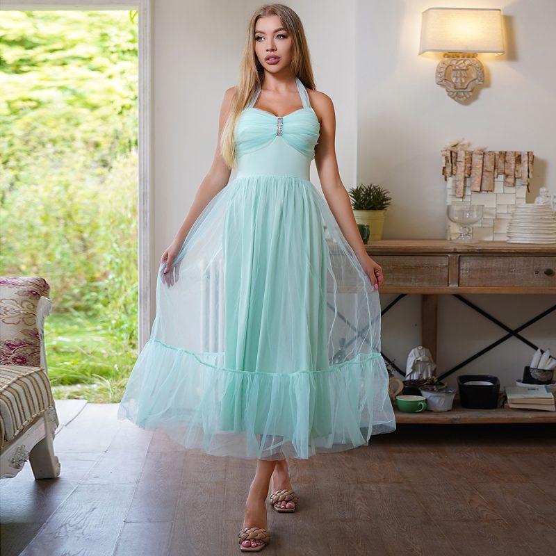 Lace-Up Tulle Princess Bridesmaid Midi Dress