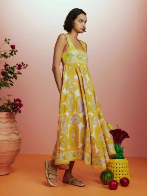 Printed High Waist Sling Swing Dress Women