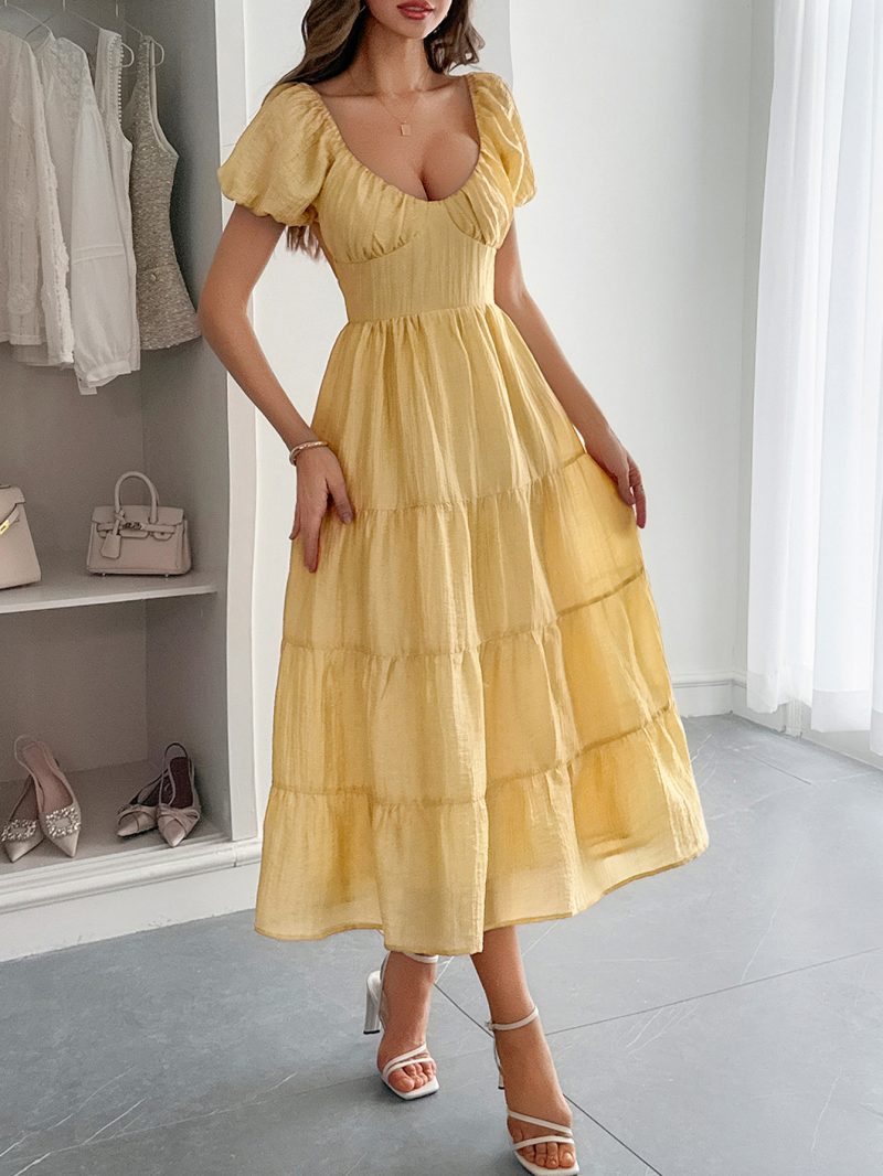 Casual Summer Puff Sleeve Maxi Dress - Image 2