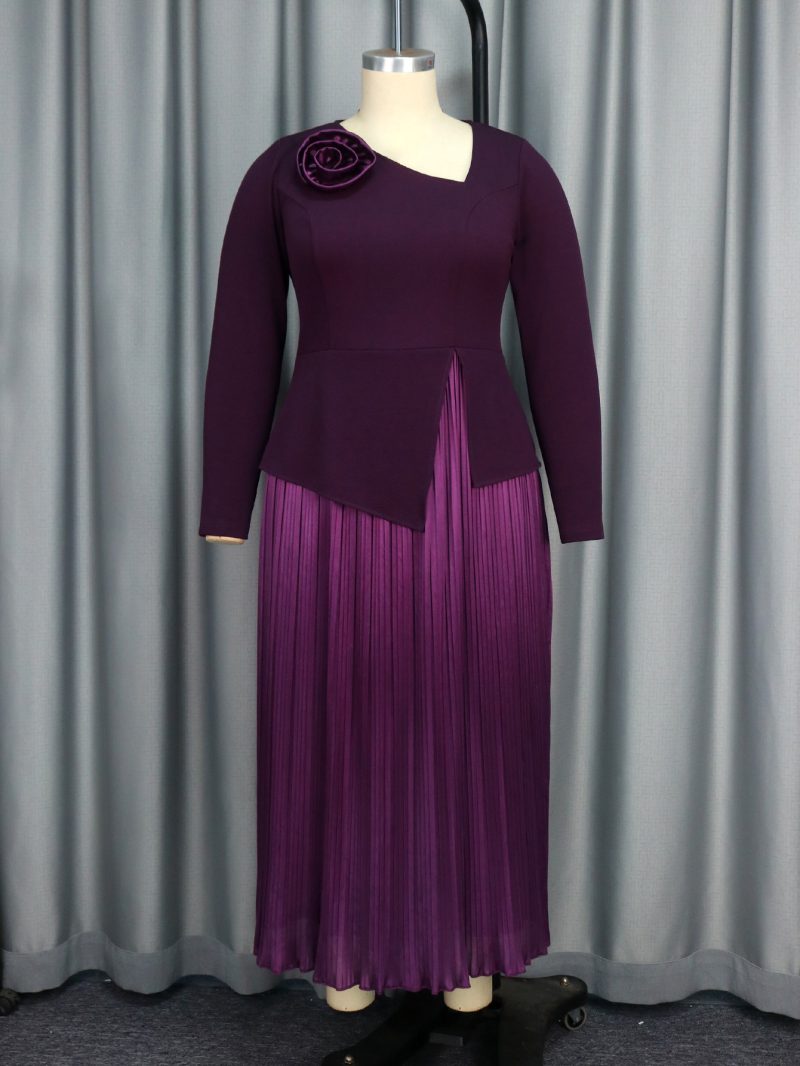 Elegant Purple Pleated A-Line Party Dress - Image 2