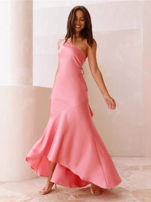 Oblique Shoulder Lace-Up Fishtail Summer Dress