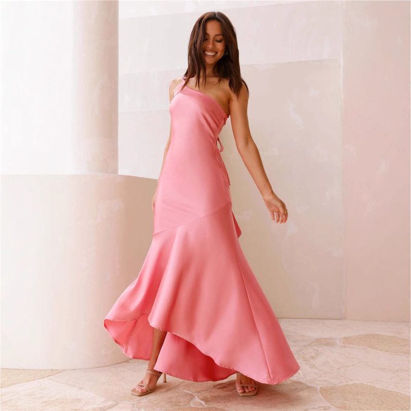 Oblique Shoulder Lace-Up Fishtail Summer Dress