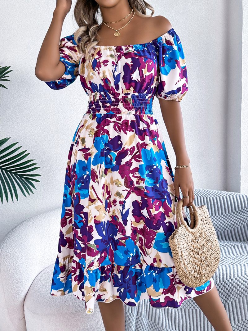 Floral Square Collar Ruffled A-Line Dress - Image 3