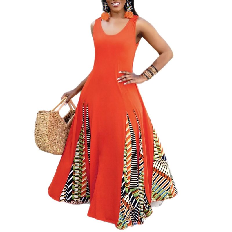 Oversized Hem Patterned Casual Patchwork Dress - Image 3
