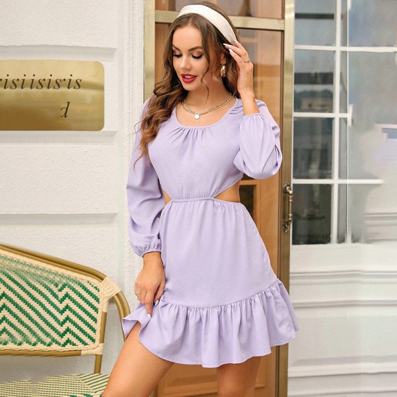Graceful Backless Lace-Up Flounced Long Dress - Image 3