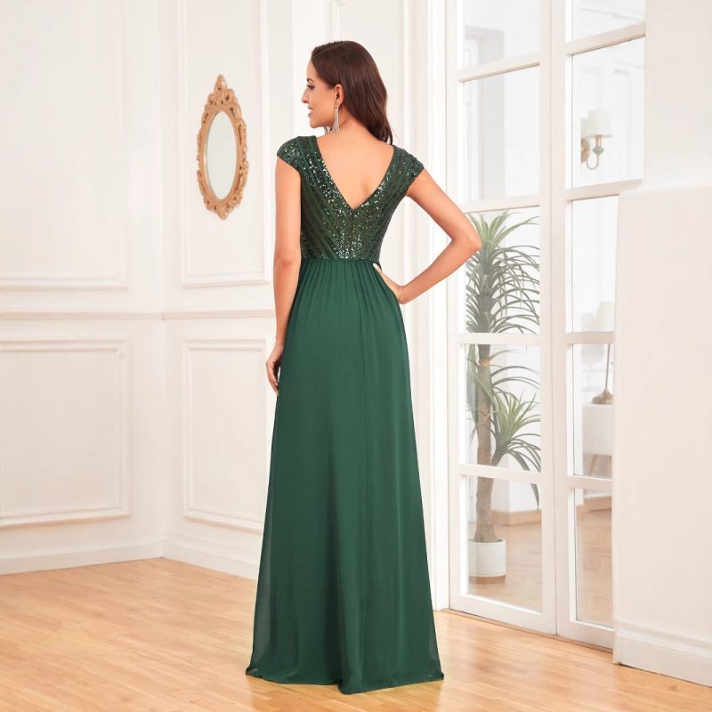 Green Chiffon Sleeve Slim Fit Fishtail Maxi Dress - Image 2
