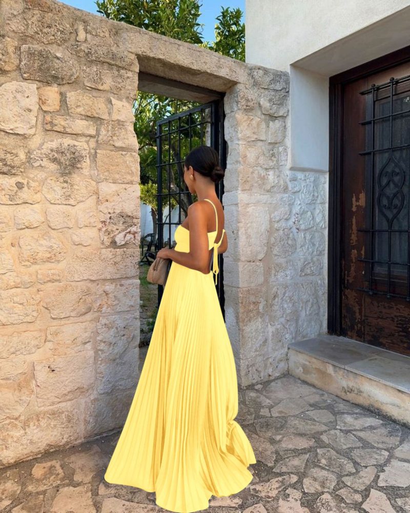 Pleated Solid Color Tube Top Summer Dress - Image 4