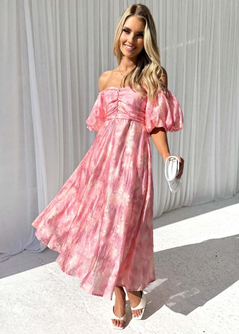 Elegant Off Neck Floral Mid Waist Dress - Image 2