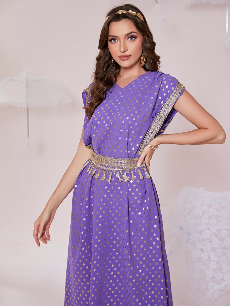 Dubai Muslim Polka Dot Tie Waist Dress - Image 2