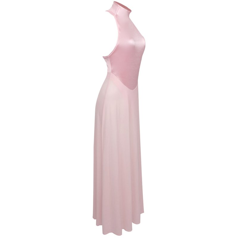 Elegant Sleeveless Satin Dress with Embellishments - Image 3