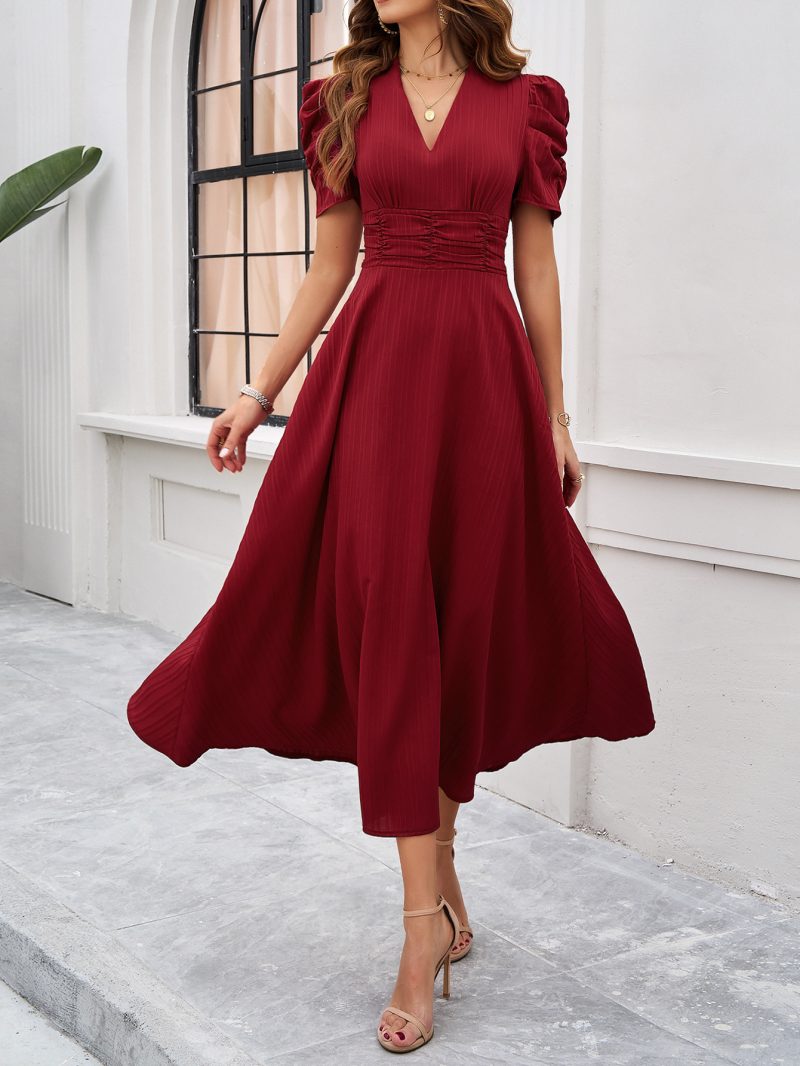 Elegant High Waist V-Neck Summer Dress - Image 4