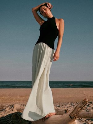 Women’s Fall Mop-Length Dress with Pleats and Open Back