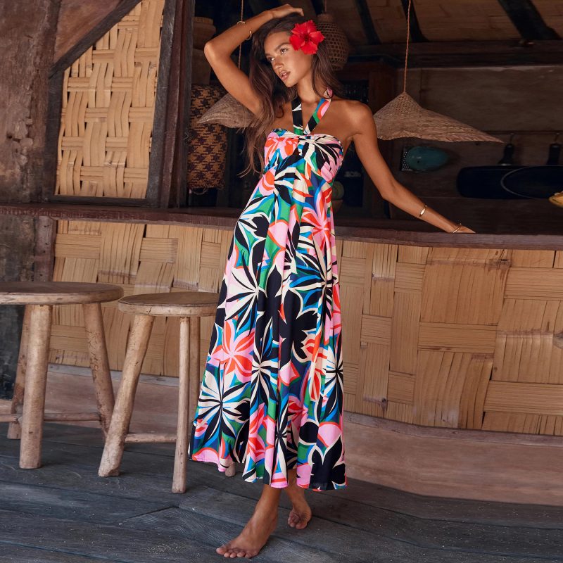 Bohemian Printed Halter Summer Maxi Dress - Image 4