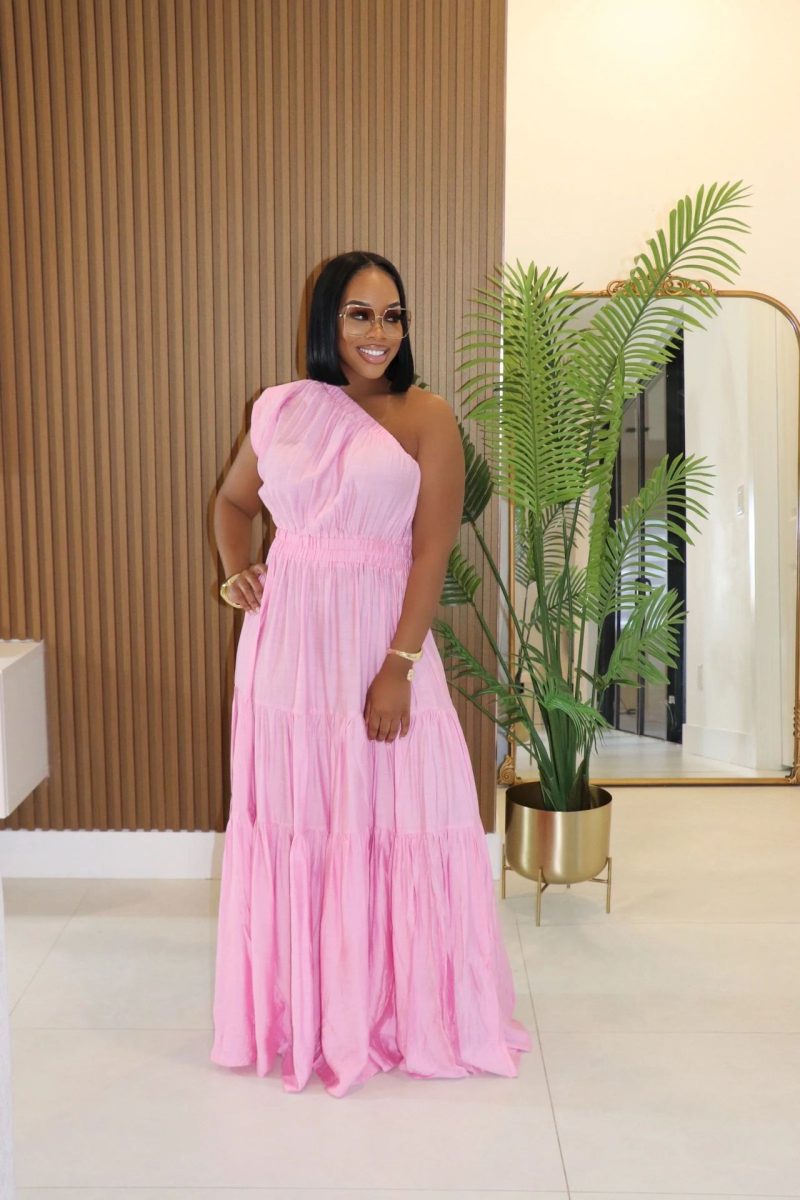 Elegant Solid Shoulder Stitch Dress for Vacation - Image 4