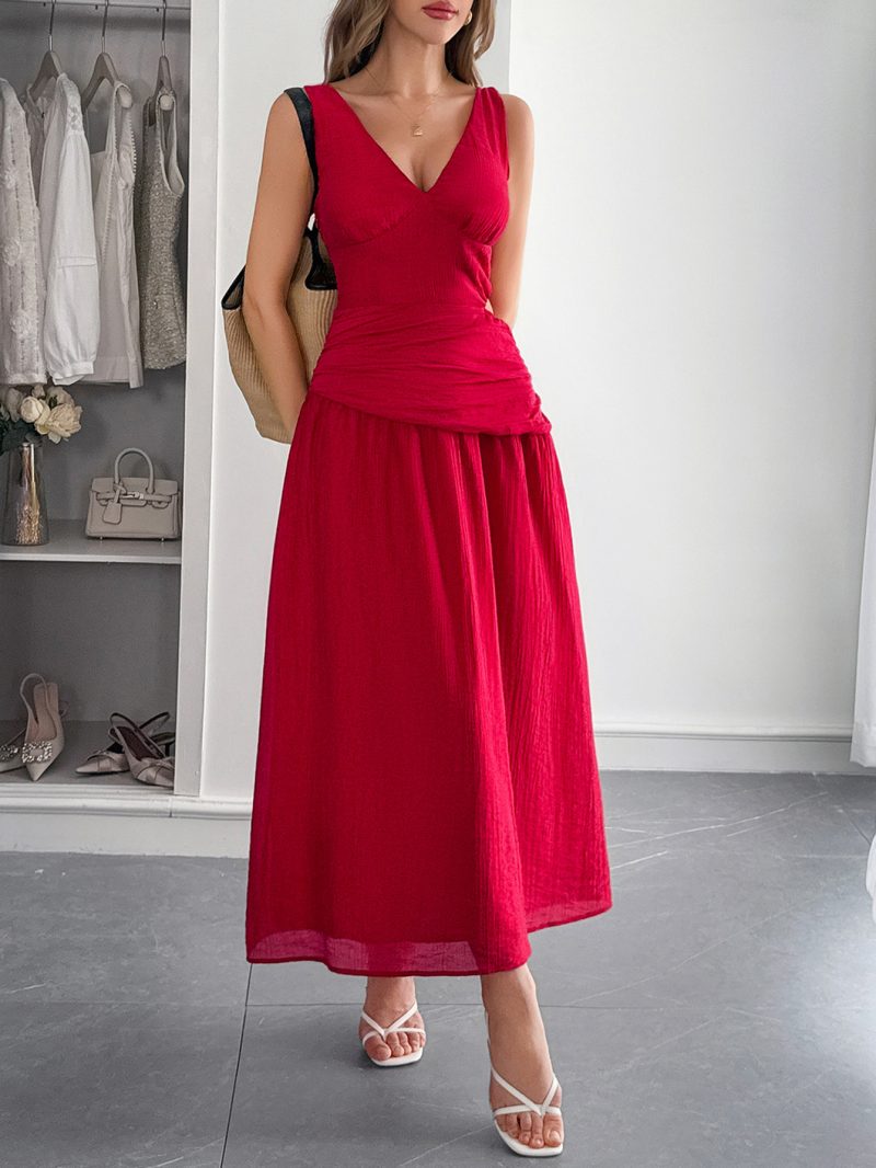 Elegant Plunge V-Neck Cropped Maxi Dress - Image 4