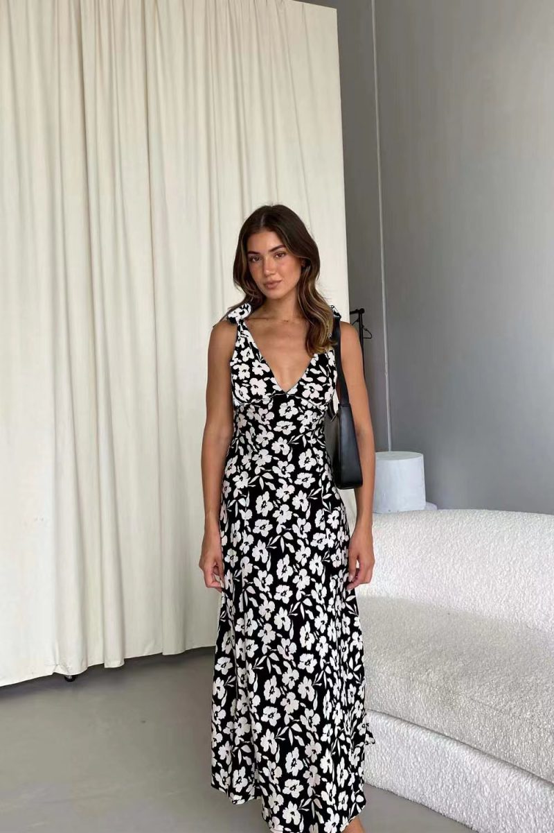 Flowy Printed Summer Dress with Tie Neck - Image 2