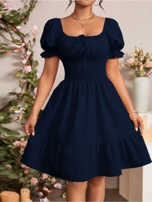 Elegant Square Collar Backless Mid-Length Dress