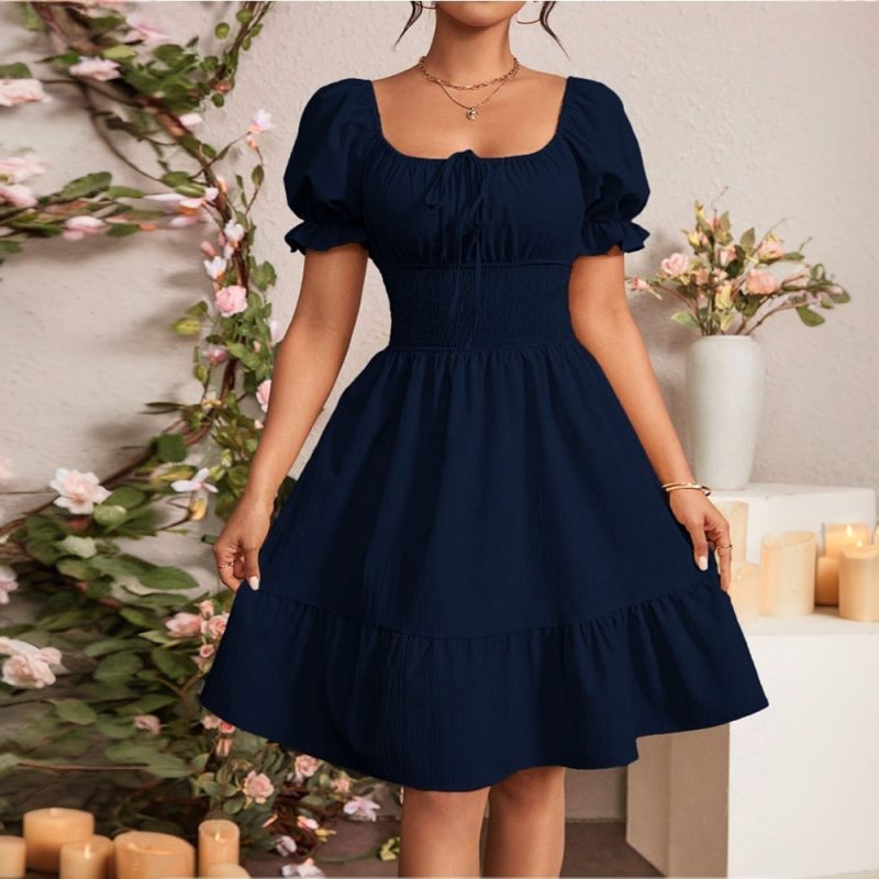 Elegant Square Collar Backless Mid-Length Dress