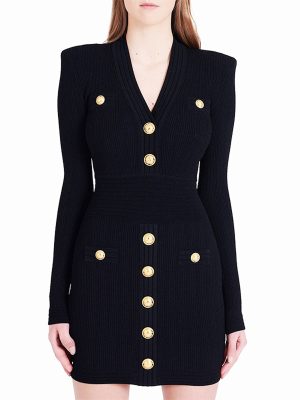 V-Neck Slim Fit Knitted Long Dress