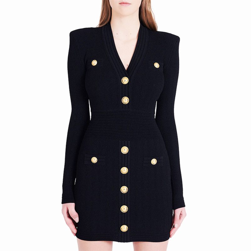 V-Neck Slim Fit Knitted Long Dress
