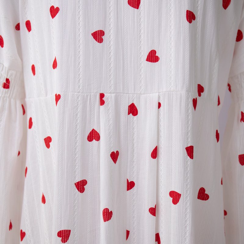 Heart Print Patchwork Lantern Sleeve Dress - Image 4