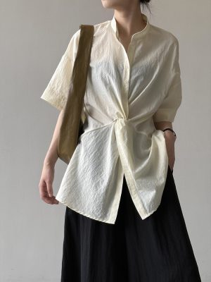 Summer Loose Half Sleeve Twisted Waist Casual Top