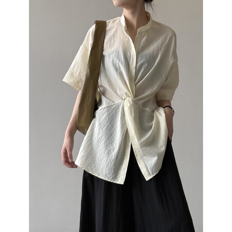 Summer Loose Half Sleeve Twisted Waist Casual Top