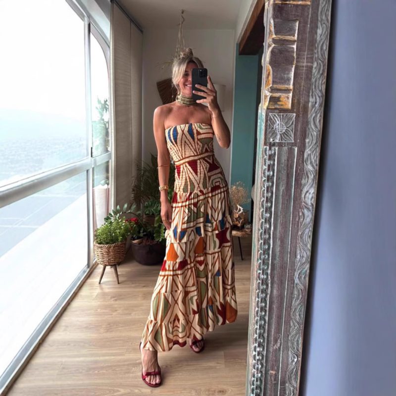 Retro Boho High Waist Printed Slip Dress - Image 2