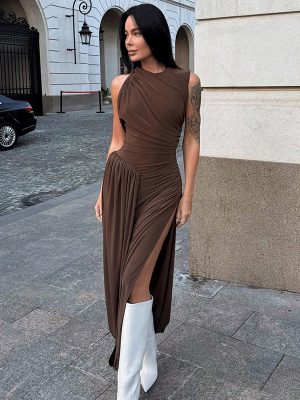Elegant Sleeveless Backless Pleated Waist Dress