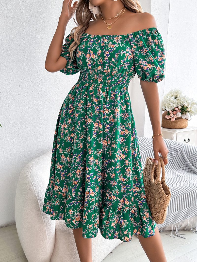 Floral Square Collar Ruffled A-Line Dress - Image 4