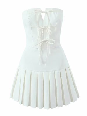 Graceful Bow Lace-Up Pleated Tube Dress