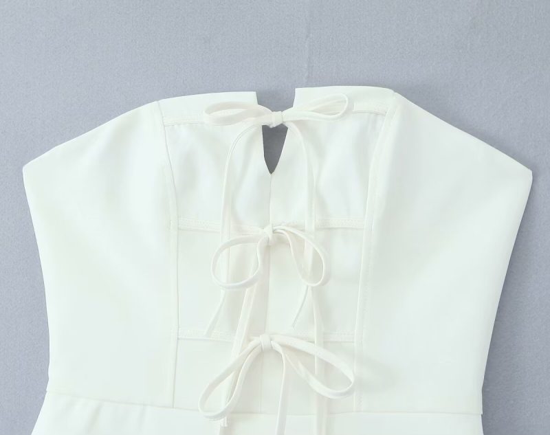 Graceful Bow Lace-Up Pleated Tube Dress - Image 3