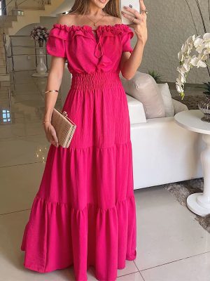 Off-Shoulder Patterned Long Dress for Spring