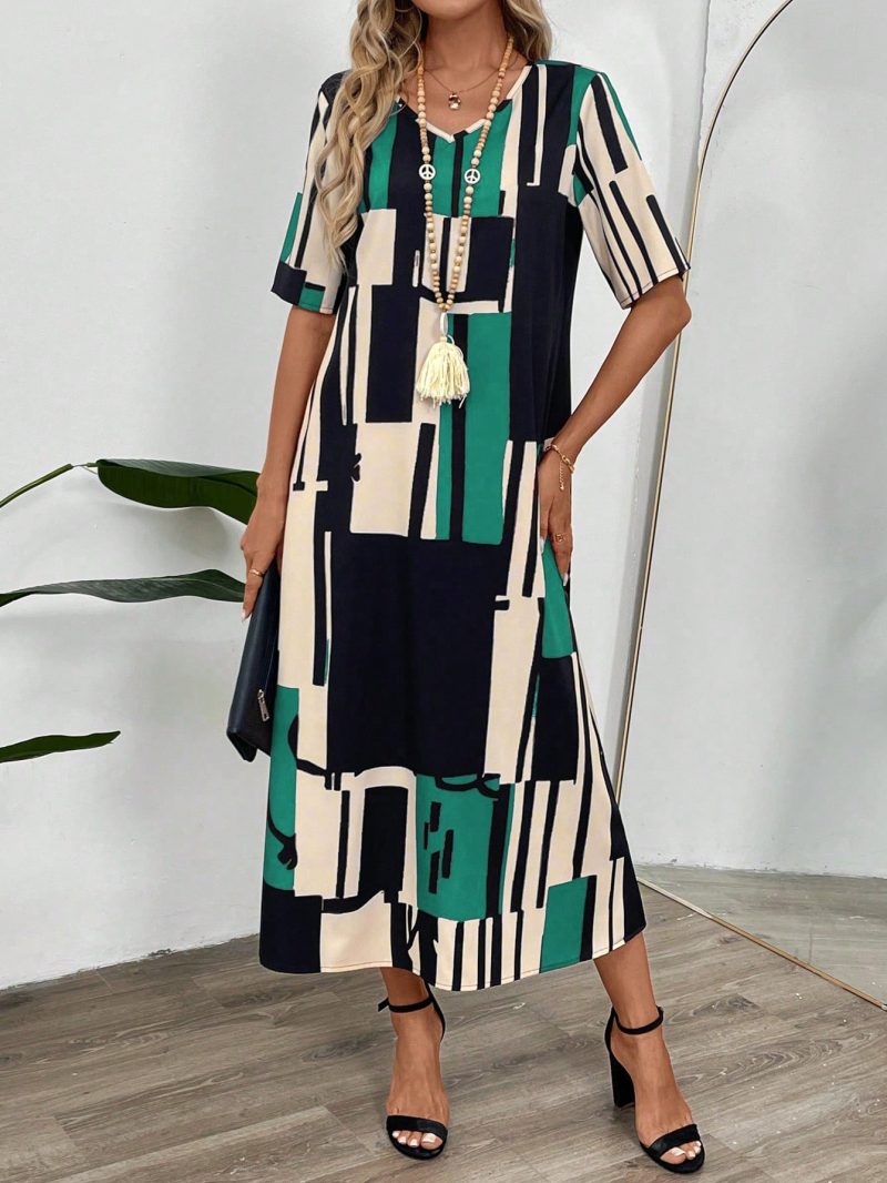 Summer Printed V-Neck Loose Maxi Dress - Image 3