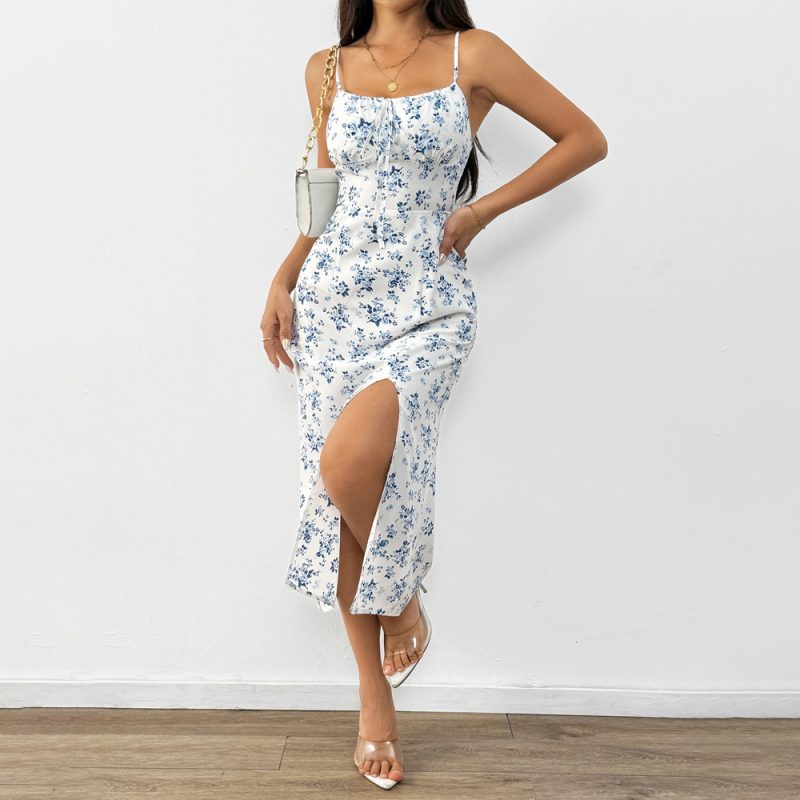 Floral Strap High Waist A-Line Summer Dress - Image 2