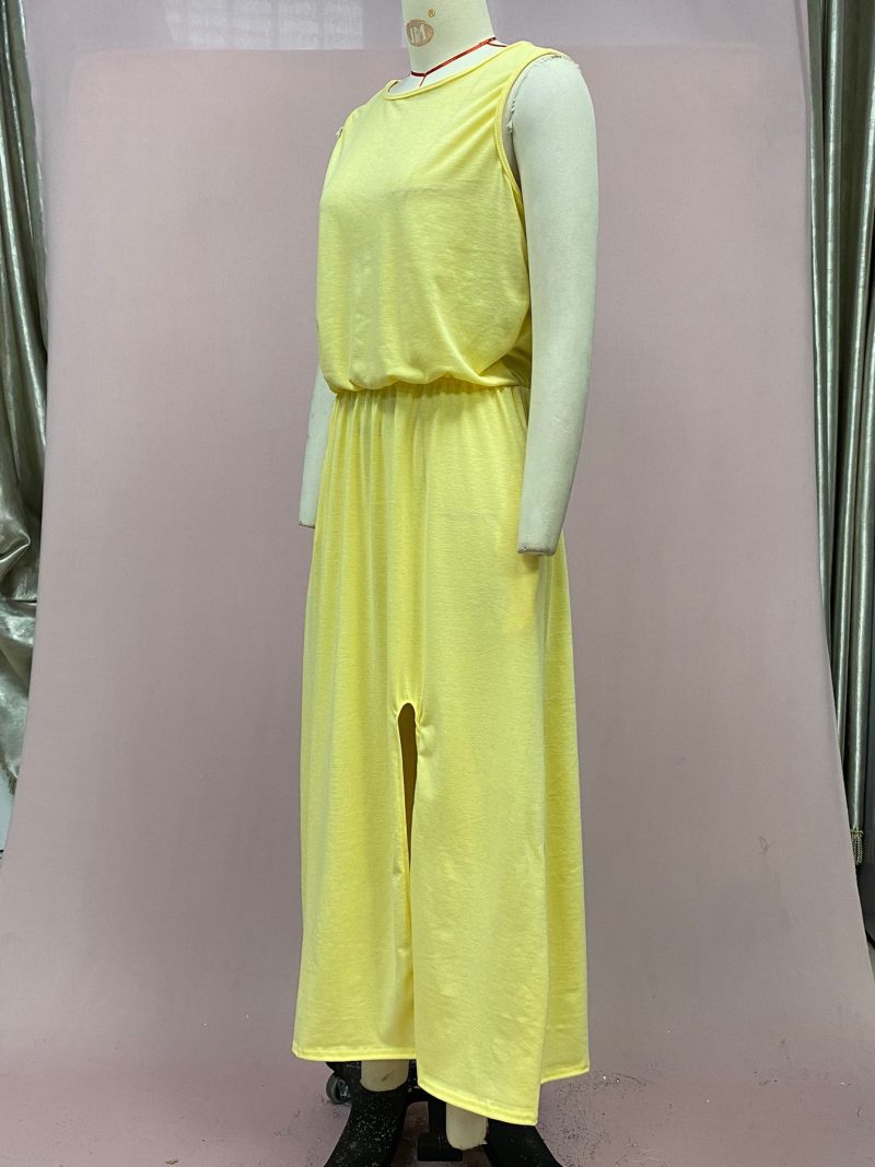 Sleeveless Split Solid Color Office Dress - Image 4