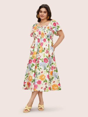Plus Size Printed Square Neck Maxi Dress