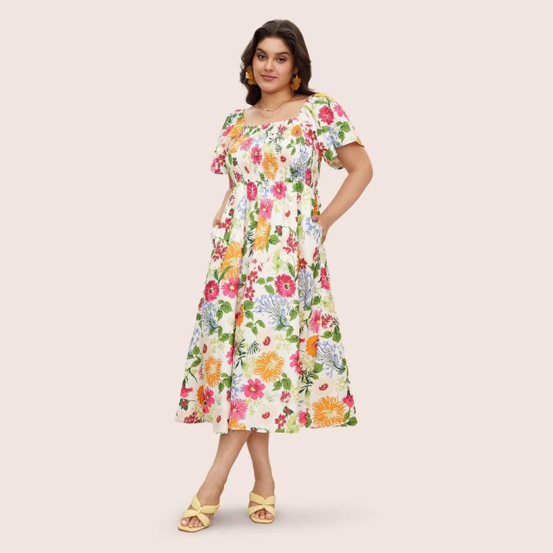 Plus Size Printed Square Neck Maxi Dress