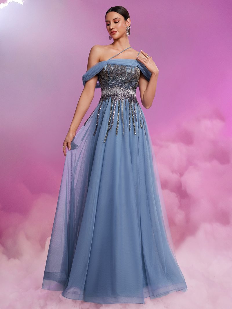Elegant Sequin Mesh Tube Top Formal Gown - Image 2