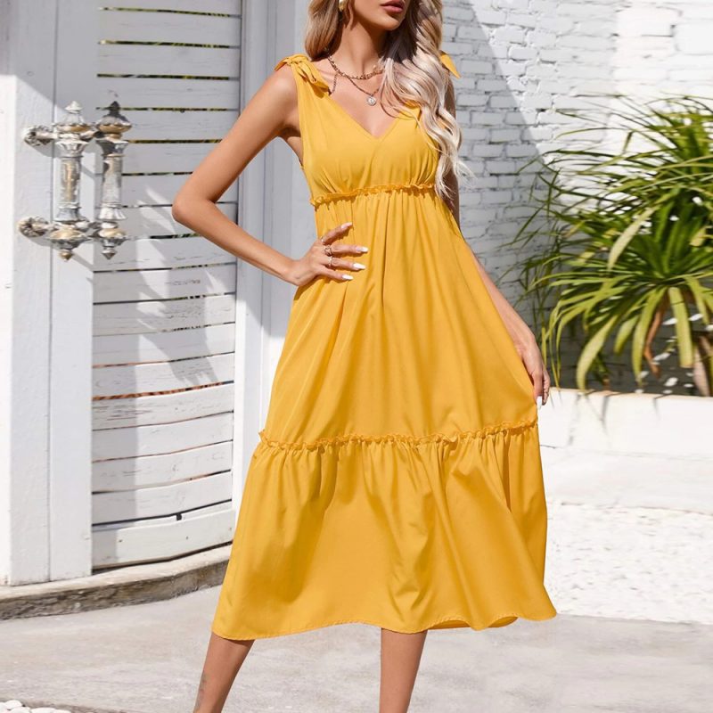 Casual Waist Trimming Beach Vacation Sling Dress