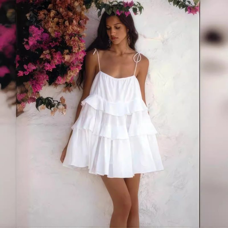 Tiered Ruffled Summer Sling Dress for Women