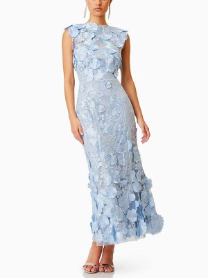 Three-Dimensional Floral Slim High Waist Dress