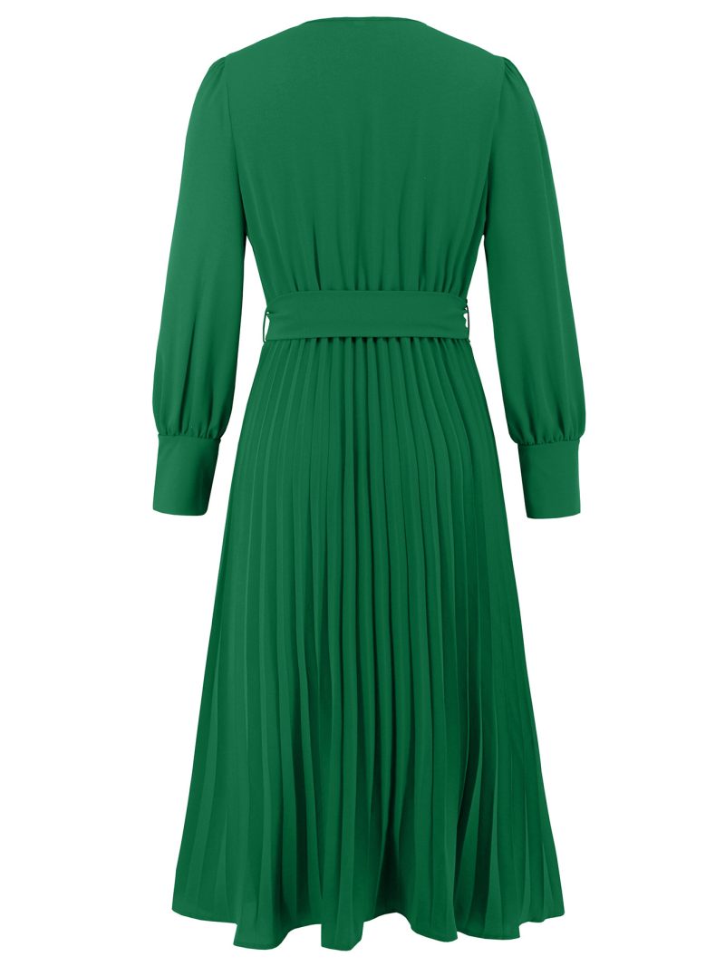 Slim A-Line V-Neck Long Sleeve Dress - Image 4