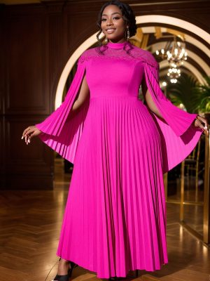 Pleated A-Line Party Dress with Sheer Shawl