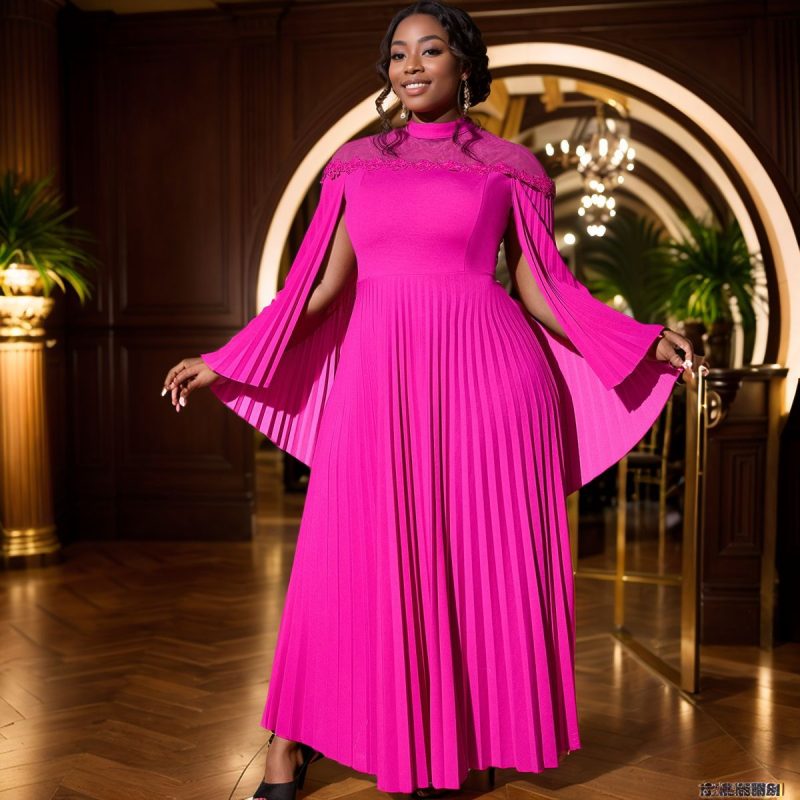 Pleated A-Line Party Dress with Sheer Shawl